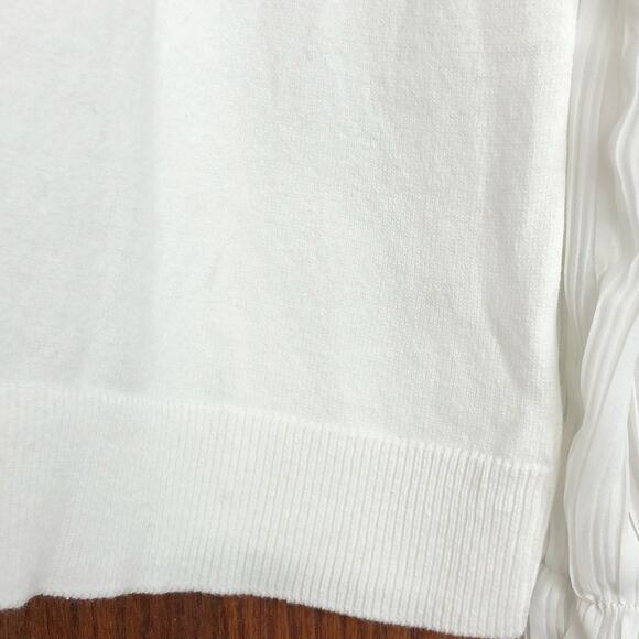 Cece Womens Long Sleeve Sweater Large White Ruffled Sheer Pleated Mock Neck - Picture 9 of 14